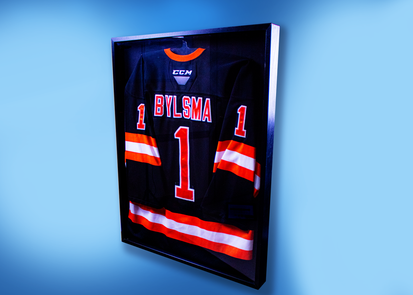 Hockey Jersey Display Case with Sports Logo - Black